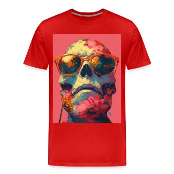 Hippie Skull - Totenkopf - Männer Premium Bio T-Shirt - Rot - Vorne - Damien (186cm)