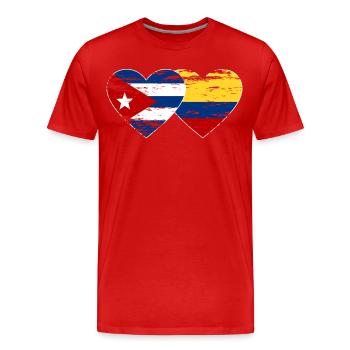Kuba Kolumbien Flagge Herz used - Männer Premium Bio T-Shirt - Rot - Vorne - Damien (186cm)