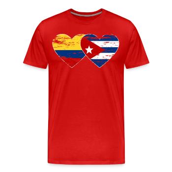 Kolumbien Kuba Flagge Herz used - Männer Premium Bio T-Shirt - Rot - Vorne - Damien (186cm)