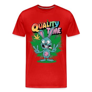 Bunny Kiffer - Quality Time - Männer Premium Bio T-Shirt - Rot - Vorne - Damien (186cm)