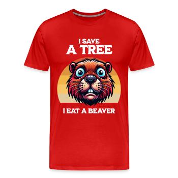 Save A Tree Biber Retro Humor - Männer Premium Bio T-Shirt - Rot - Vorne - Damien (186cm)