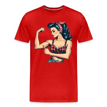 Cadeau de biceps rockabilly femme forte force - T-shirt bio Premium Homme - rouge - Devant - Damien (186cm)