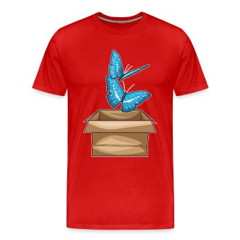 Schmetterling Karton - Männer Premium Bio T-Shirt - Rot - Vorne - Damien (186cm)