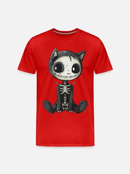 Little Skull Cat - Männer Premium Bio T-Shirt - Rot