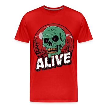 Skull in Hell - Alive, Totenkopf - Männer Premium Bio T-Shirt - Rot - Vorne - Damien (186cm)