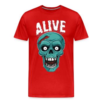 Skull in Hell - Alive, Totenkopf - Männer Premium Bio T-Shirt - Rot - Vorne - Damien (186cm)