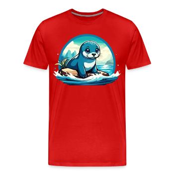Robbe auf Felsen - Männer Premium Bio T-Shirt - Rot - Vorne - Damien (186cm)