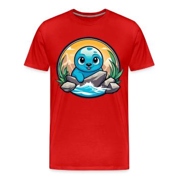 Kleine Robbe an Felsen - Männer Premium Bio T-Shirt - Rot - Vorne - Damien (186cm)