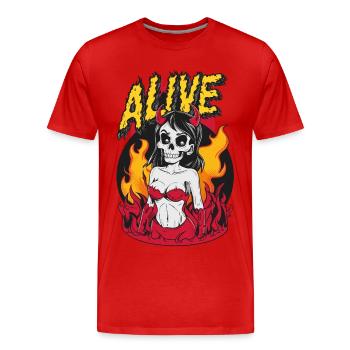 Female Devil - Alive, Skull, Totenkopf - Männer Premium Bio T-Shirt - Rot - Vorne - Damien (186cm)