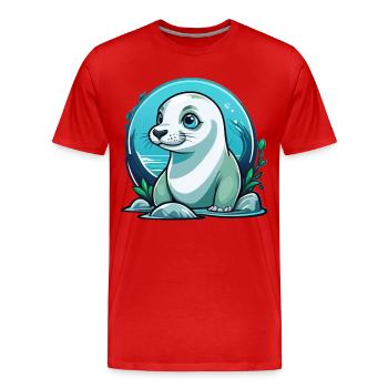 Jeune phoque en voyage de découverte - T-shirt bio Premium Homme - rouge - Devant - Damien (186cm)