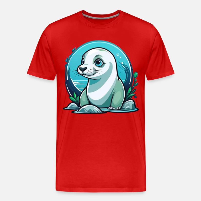 Junge Robbe auf Entdeckertour - Männer Premium Bio T-Shirt - Rot