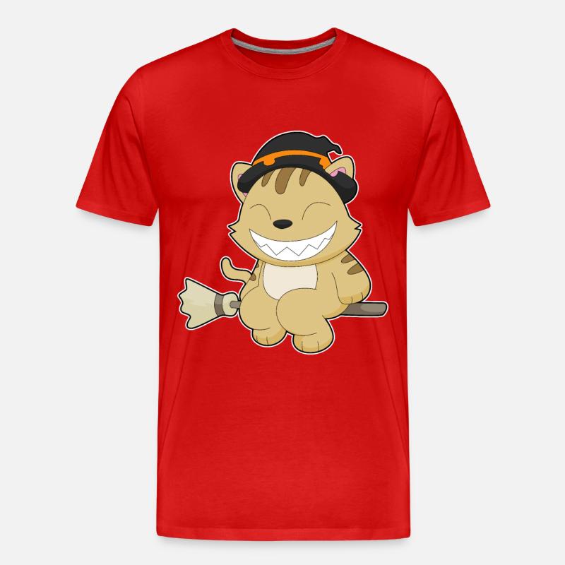 Chat Halloween Sorcière - T-shirt bio Premium Homme - rouge