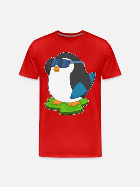 Penguin Surfing Surfboard Summer - Men's Premium Organic T-Shirt - red