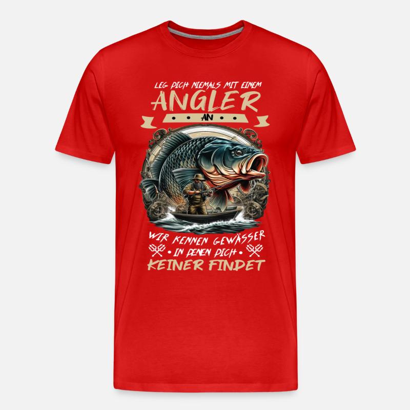 Leg dich niemals mit einem Angler an! - Männer Premium Bio T-Shirt - Rot