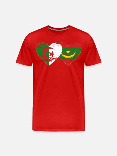 Algeria Mauritania Flag Heart used - Men's Premium Organic T-Shirt - red