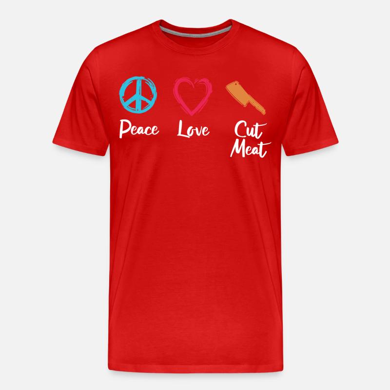 Frieden Liebe Fleisch schneiden - Männer Premium Bio T-Shirt - Rot