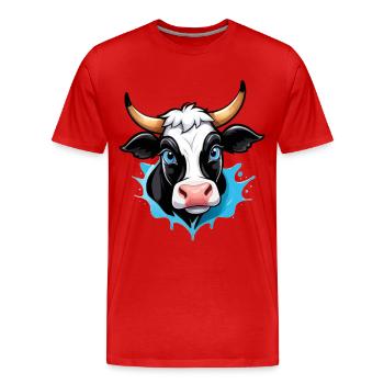 Cow in comic style - Men's Premium Organic T-Shirt - red - Front - Damien (186cm)
