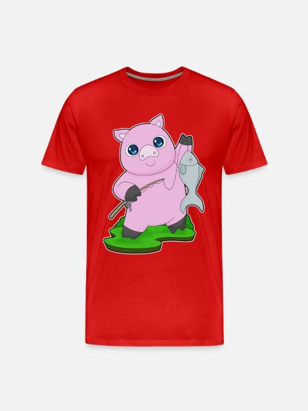 Pêche au poisson pêcheur cochon - T-shirt bio Premium Homme - rouge
