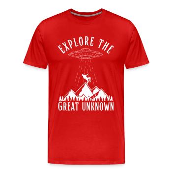 Erkunde die großen unbekannten UFO-Außerirdischen - Männer Premium Bio T-Shirt - Rot - Vorne - Damien (186cm)