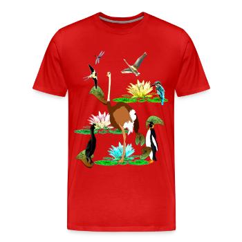 the colourful world of birds, water lilies, dragonflies - Men's Premium Organic T-Shirt - red - Front - Damien (186cm)