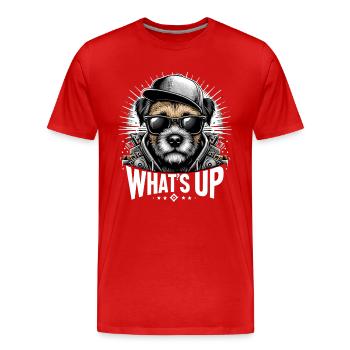 Border Terrier Was geht ab Cappy Geschenk - Männer Premium Bio T-Shirt - Rot - Vorne - Damien (186cm)