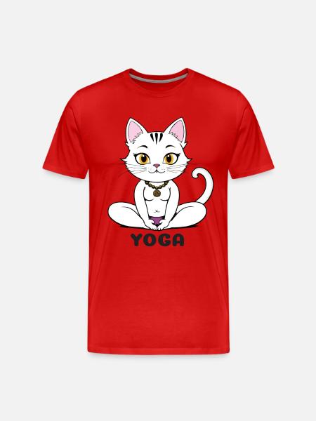 Yoga cat in meditative style - Men's Premium Organic T-Shirt - red