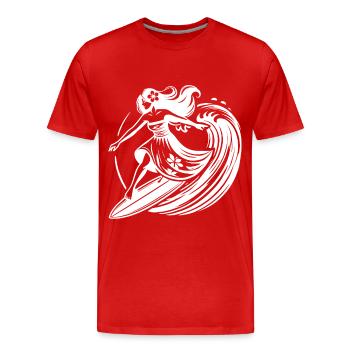 Hawaiianisches Surf Girl auf Wellen Tropisch - Männer Premium Bio T-Shirt - Rot - Vorne - Damien (186cm)