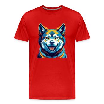 Akita Dog Breed Colorful Watercolor Cartoon Kawaii - Men's Premium Organic T-Shirt - red - Front - Damien (186cm)