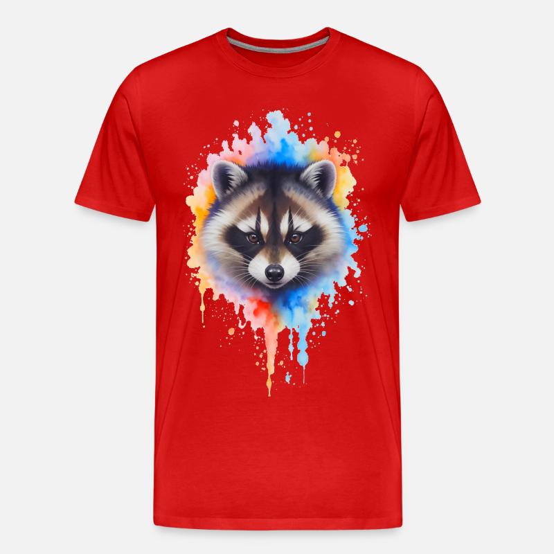 Aquarell Waschbär Farbexplosion - Männer Premium Bio T-Shirt - Rot