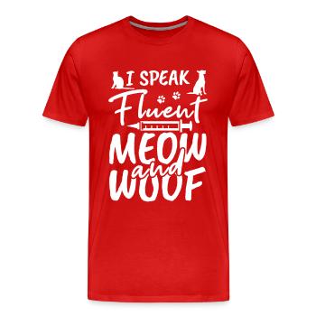 Ich spreche fließend Miau und Wuff - Männer Premium Bio T-Shirt - Rot - Vorne - Damien (186cm)