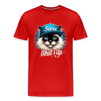 Heilige Birma Katze Birmakatze Was geht ab Geschen - Männer Premium Bio T-Shirt - Rot - Vorne - Damien (186cm)
