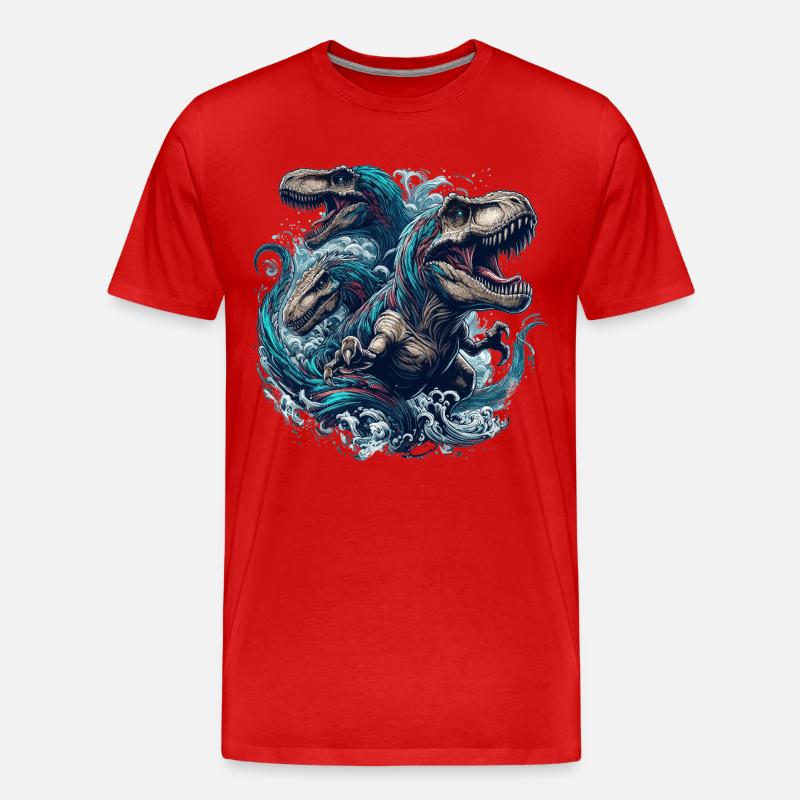 Brüllendes T-Rex Trio Dinosaurier Geschenk - Männer Premium Bio T-Shirt - Rot