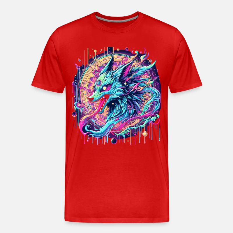Psychedelische Fuchs Kopf Goa Kunst - Männer Premium Bio T-Shirt - Rot