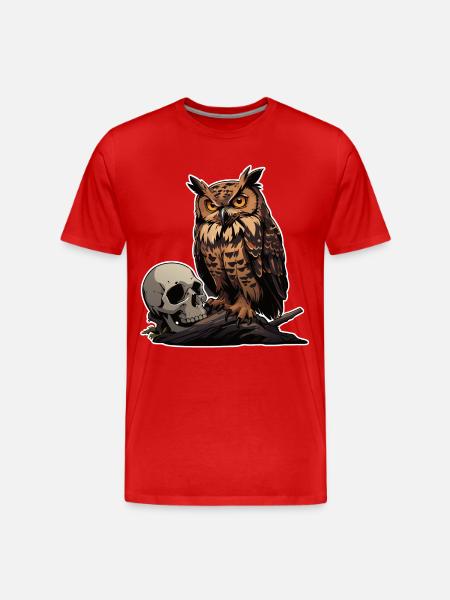 Mystic Owl Sitting on a Skull - Men's Premium Organic T-Shirt - red