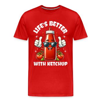 Bouteille de ketchup – La vie est meilleure avec le ketchup - T-shirt bio Premium Homme - rouge - Devant - Damien (186cm)