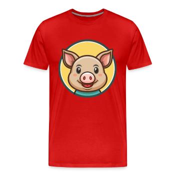 Cochon Kawaii Dessin animé Personnage Animal Animal Visage - T-shirt bio Premium Homme - rouge - Devant - Damien (186cm)