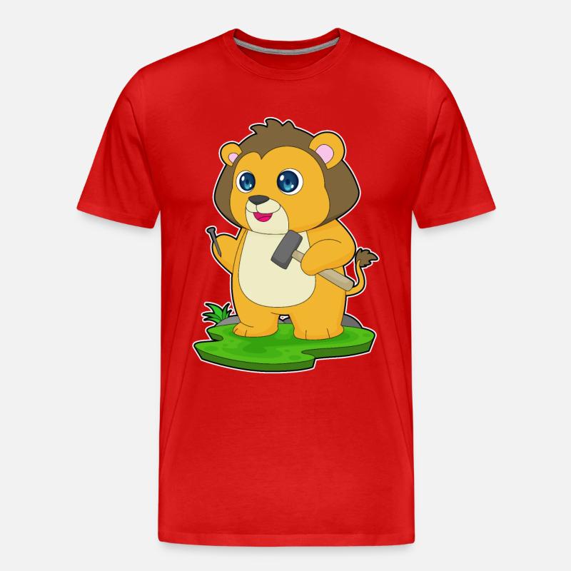 Löwe Handwerker Hammer Nagel - Männer Premium Bio T-Shirt - Rot