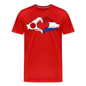 Japan Holland Hände Herzform used - Männer Premium Bio T-Shirt - Rot - Vorne - Damien (186cm)