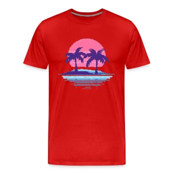 Vaporwave Synthwave Pixelart Palmiers Rétro Années 90 - T-shirt bio Premium Homme - rouge - Devant - Damien (186cm)