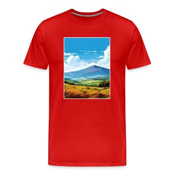 Mourne Mountains Aonb Travel Poster Souvenir WPA - Men's Premium Organic T-Shirt - red - Front - Damien (186cm)