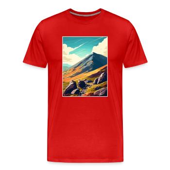 Mourne Mountains Aonb Travel Poster Souvenir WPA - Men's Premium Organic T-Shirt - red - Front - Damien (186cm)