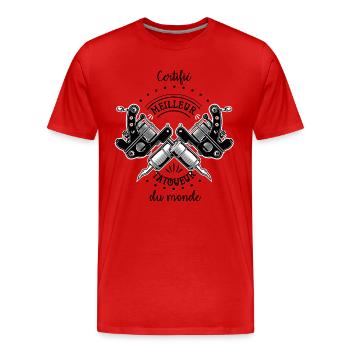 Certifié meilleur tatoueur du monde - T-shirt bio Premium Homme - rouge - Devant - Damien (186cm)