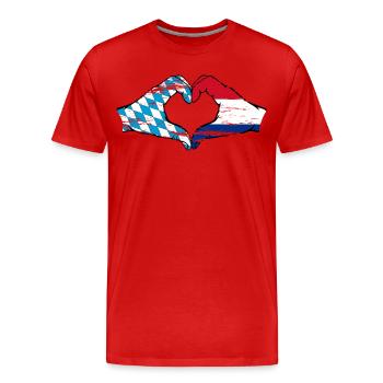 Bayern Holland Flagge Hände Herzform used - Männer Premium Bio T-Shirt - Rot - Vorne - Damien (186cm)