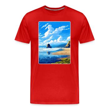 Cannon Beach Oregon Vintage Travel Poster Souvenir - Men's Premium Organic T-Shirt - red - Front - Damien (186cm)