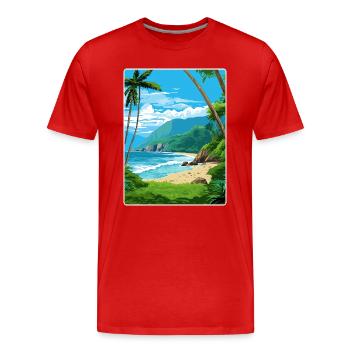 American Samoa National Park Travel Poster Card - Men's Premium Organic T-Shirt - red - Front - Damien (186cm)