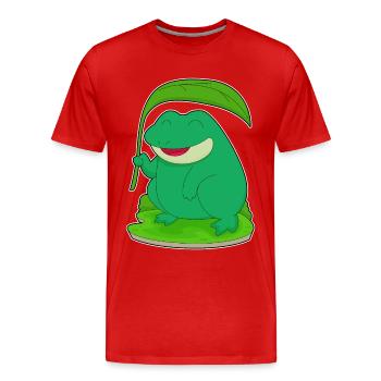 Grenouille avec une feuille comme parasol - T-shirt bio Premium Homme - rouge - Devant - Damien (186cm)