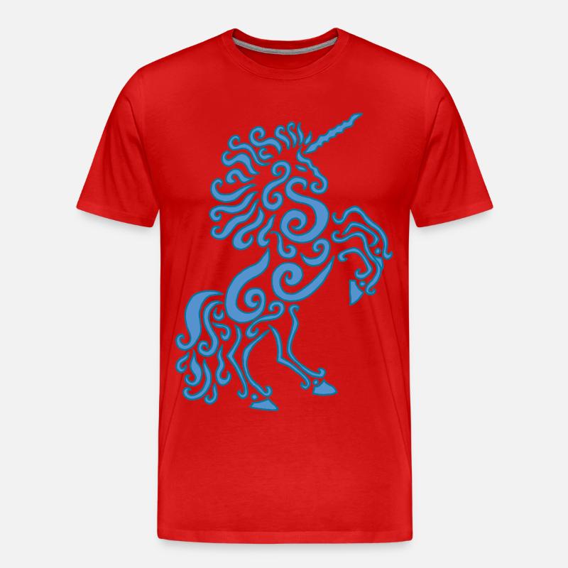 Blaues Einhorn Pferd - Männer Premium Bio T-Shirt - Rot
