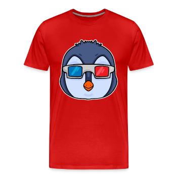 Pinguin 3D Brille Kino - Männer Premium Bio T-Shirt - Rot - Vorne - Damien (186cm)