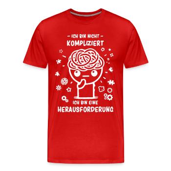 Bin nicht kompliziert - bin eine Herausforderung - Männer Premium Bio T-Shirt - Rot - Vorne - Damien (186cm)