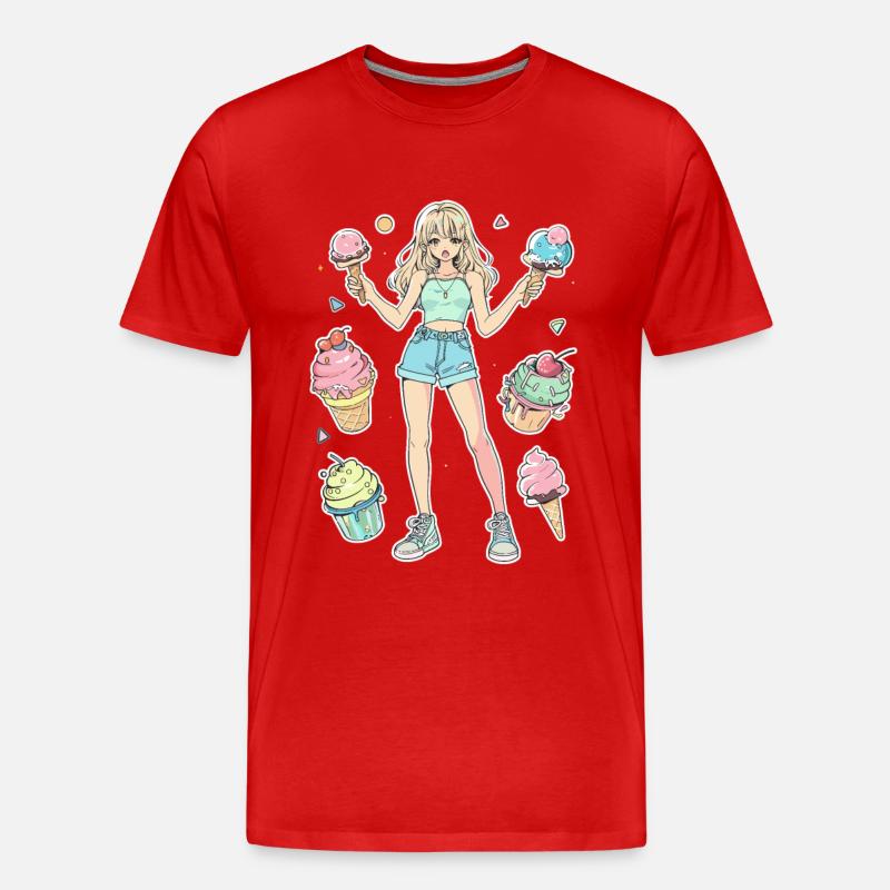 Eiscreme Mädchen - Männer Premium Bio T-Shirt - Rot